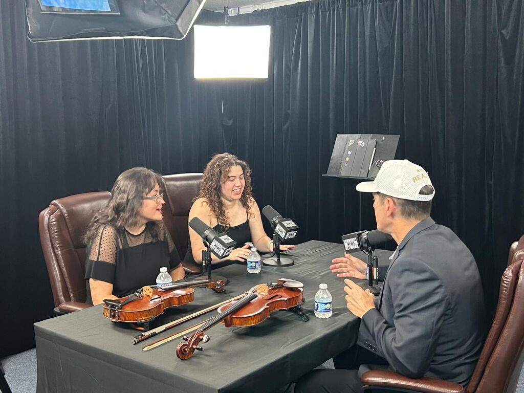 Miami Autism Dad Victor Antunez interviewing autistic violin duo SofistyKat Strings.