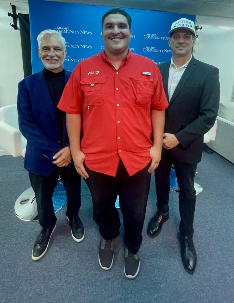 Bob and Diego Davila of The Rising Start Foundation with Victor Antunez at Miami's Community Newspapers podcast studio.