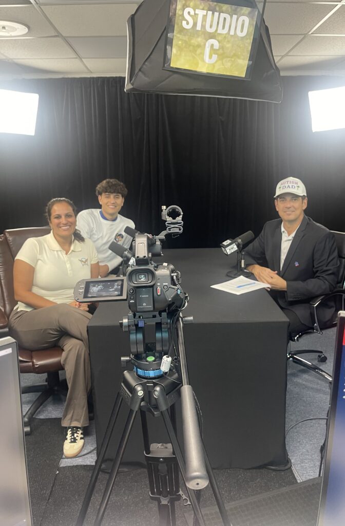 Great Heights Academy’s Khia Lopez & CCHS LINK President Sebastian Tamayo in Studio C with Miami Autism Dad Victor Antunez.